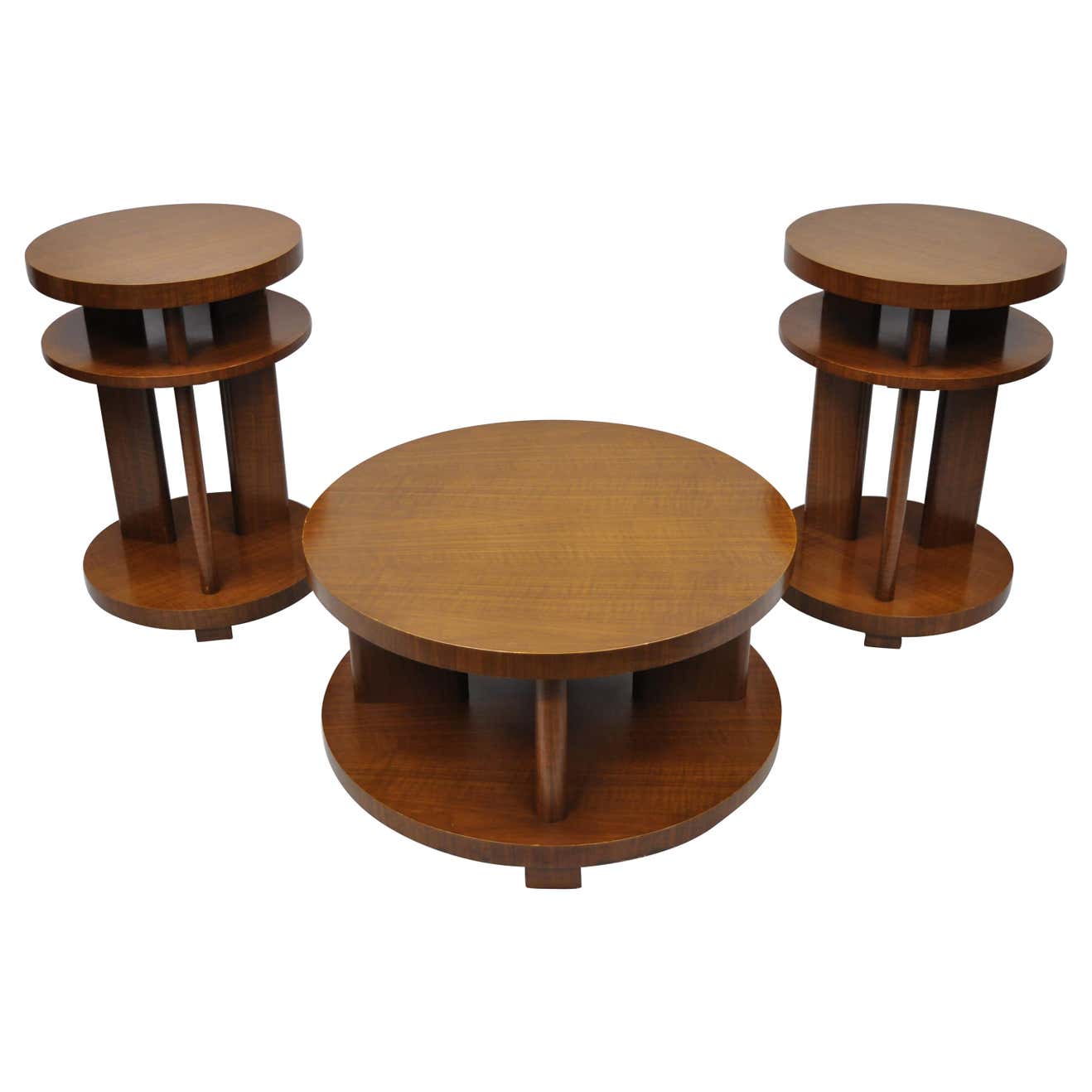 Art Deco French Round Mahogany 3-Piece Coffee End Tables after Gilbert ...