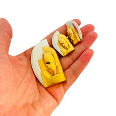 Ensemble broche et boucles d'oreilles de créateur en or et argent style moderniste Vtg ART DECO, défilé