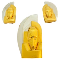 Vtg ART DECO oro argento modernista spilla orecchini set designer runway