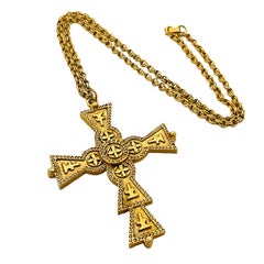 Vtg ART gold cross designer runway chain necklace