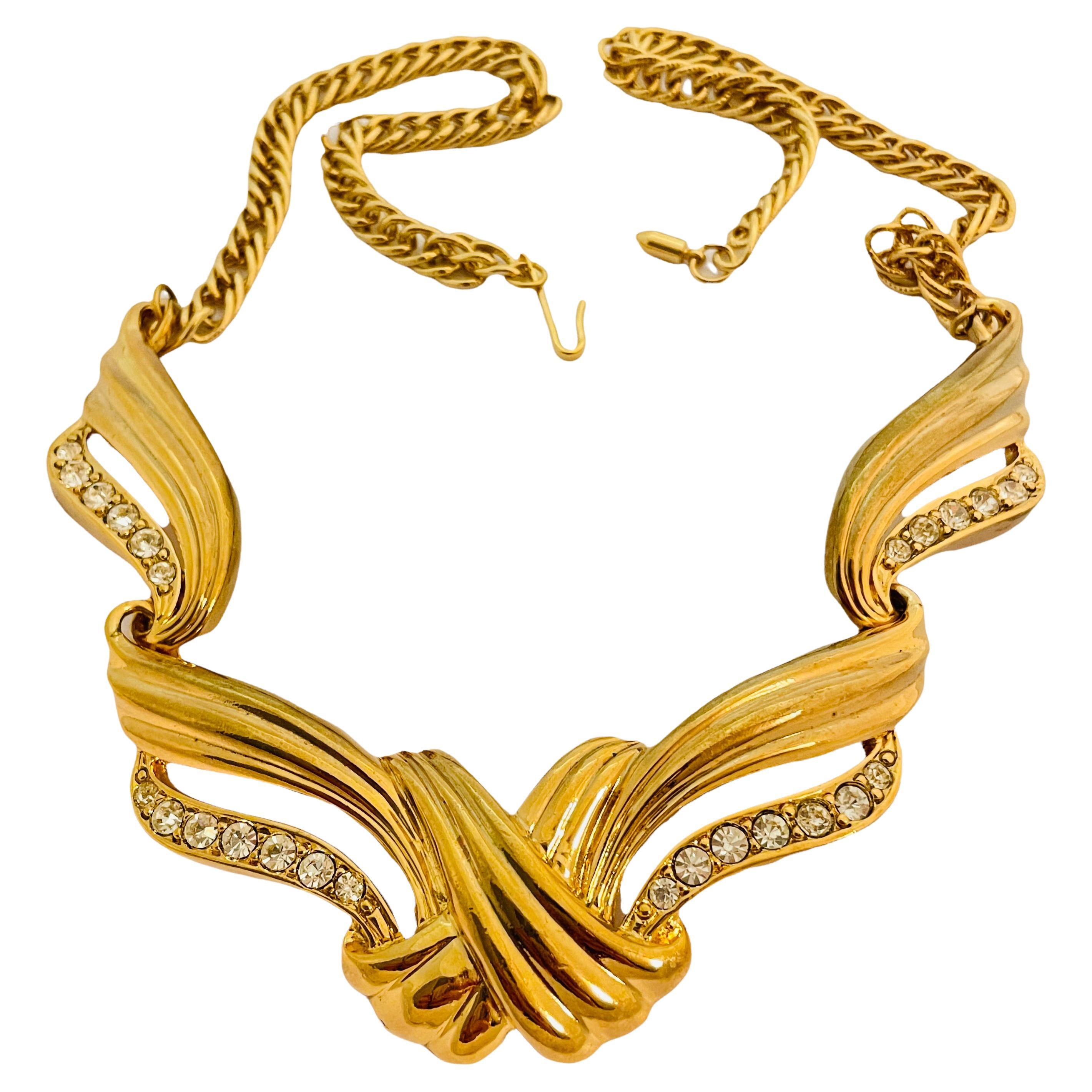 Vtg AVON gold rhinestone chain necklace designer runway For Sale