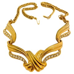 Vtg AVON gold rhinestone chain necklace designer runway
