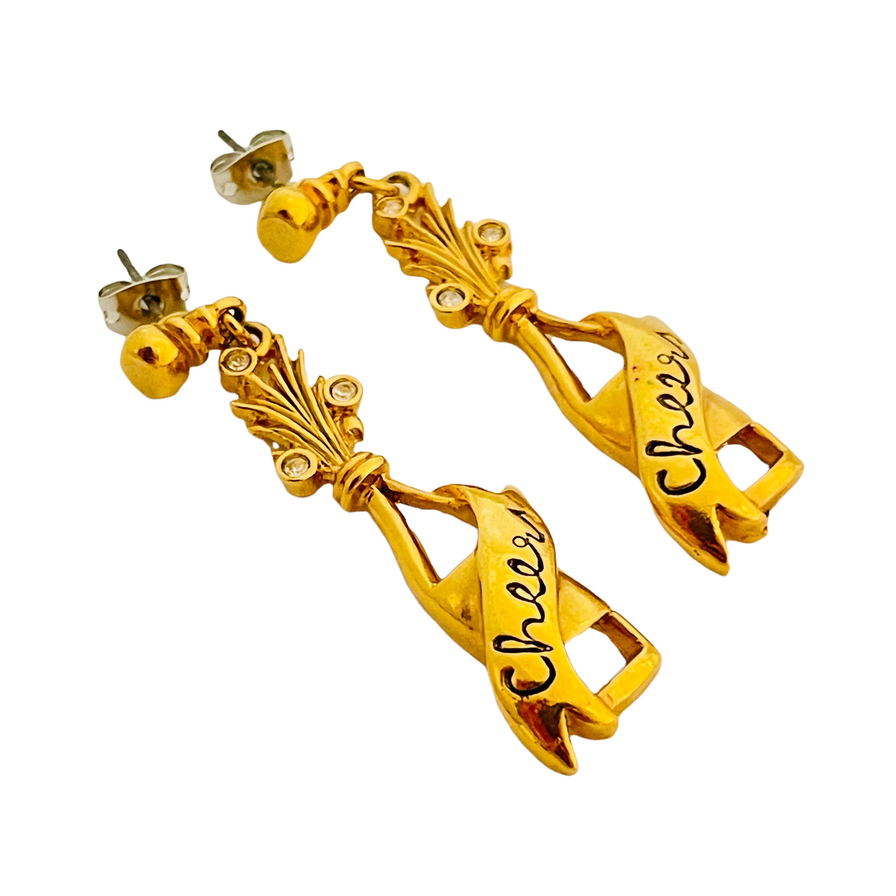 Vtg AVON Designer-Laufsteg-Ohrringe mit goldenem Strass ''cheers'' im Zustand „Gut“ im Angebot in Palos Hills, IL