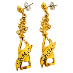 Vintage Vtg AVON gold rhinestone 'cheers' designer runway dangle earrings