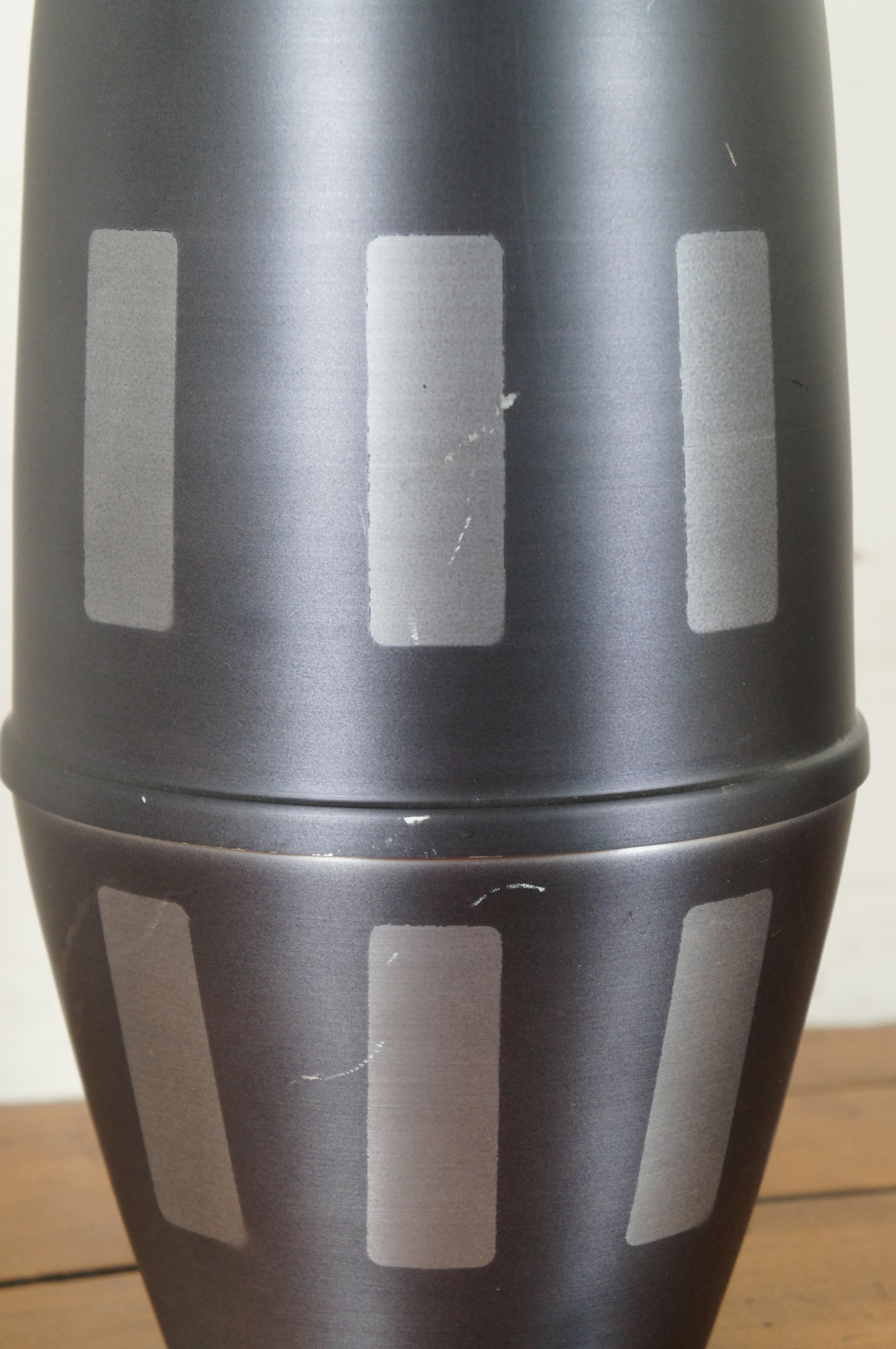 Modern Vtg Babette Holland Spun Metal Juggler Lamp Graphite Gray Geometric For Sale