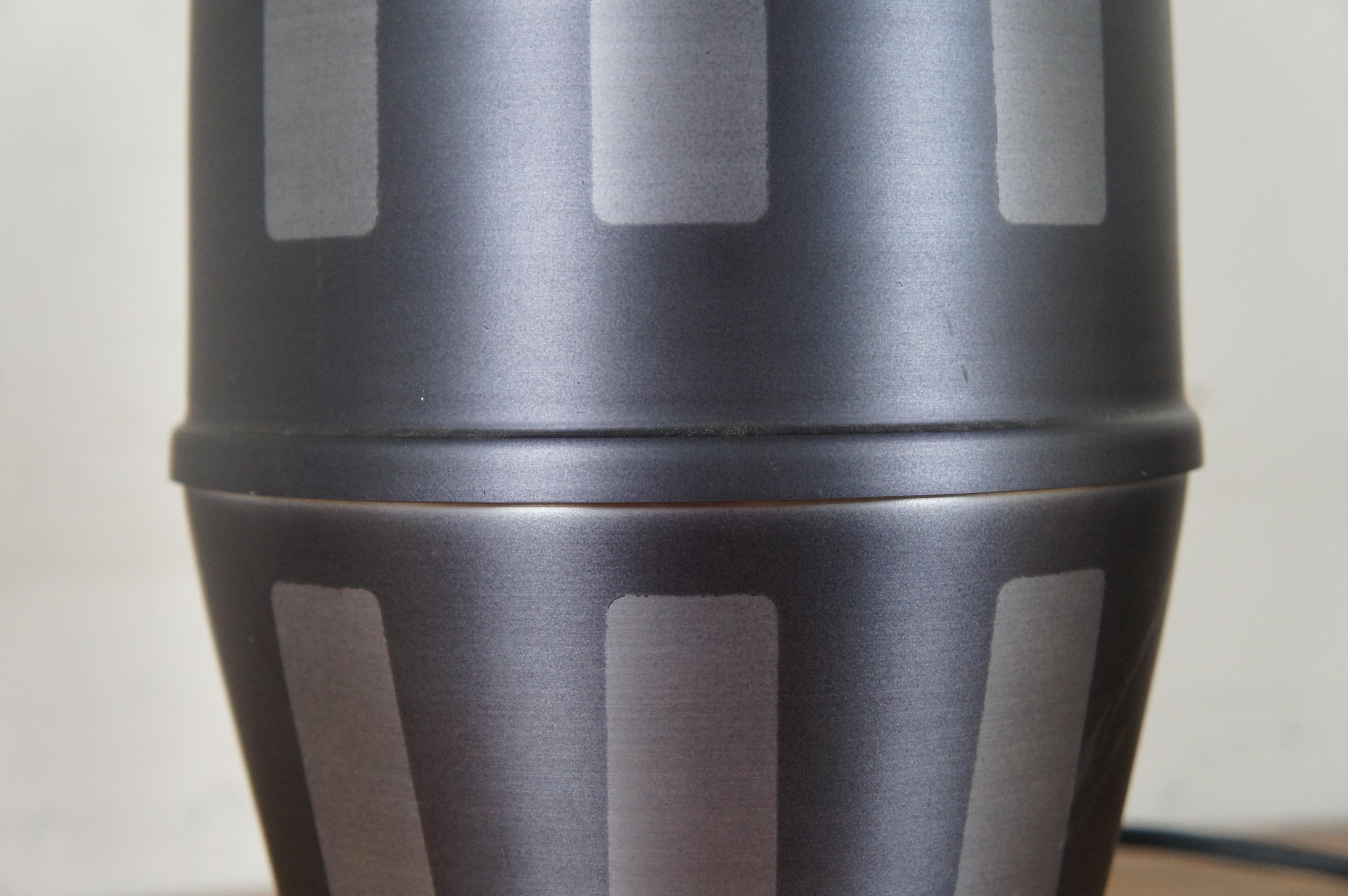 20th Century Vtg Babette Holland Spun Metal Juggler Lamp Graphite Gray Geometric For Sale