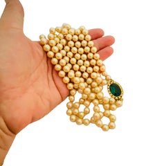 Vtg BENEDIKT NY gold pearl emerald glass necklace designer runway