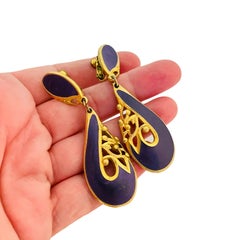Vtg BEREBI gold enamel dangle designer runway clip on earrings