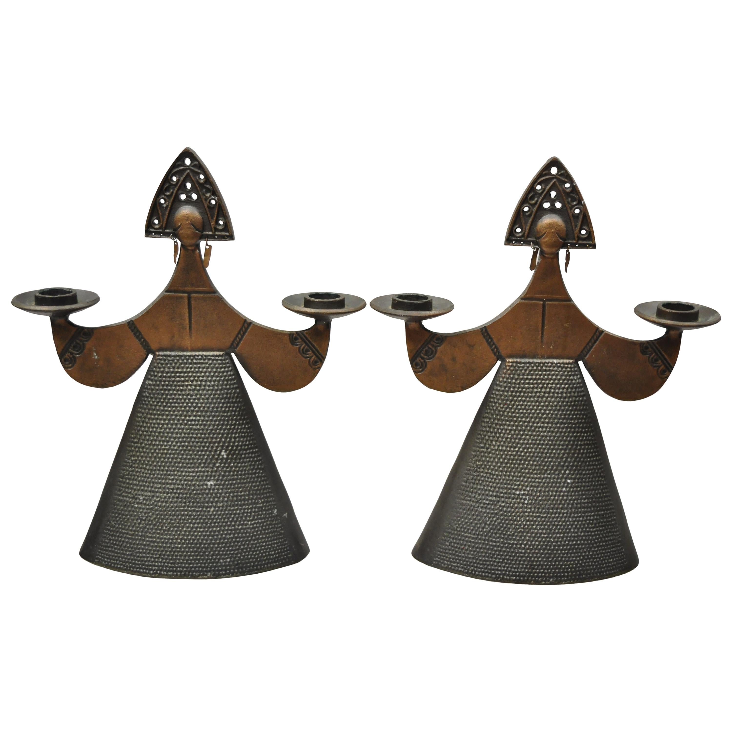 Bjorn Wiinblad Style Figural Lady Dress Candlestick Candleholders, a Pair For Sale