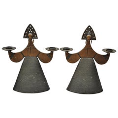 Bjorn Wiinblad Style Figural Lady Dress Candlestick Candleholders, a Pair