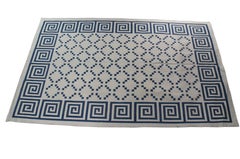 Vtg Blue & White Geometric Greek Key Cotton Flatweave Kilim Area Rug Carpet 6x9'