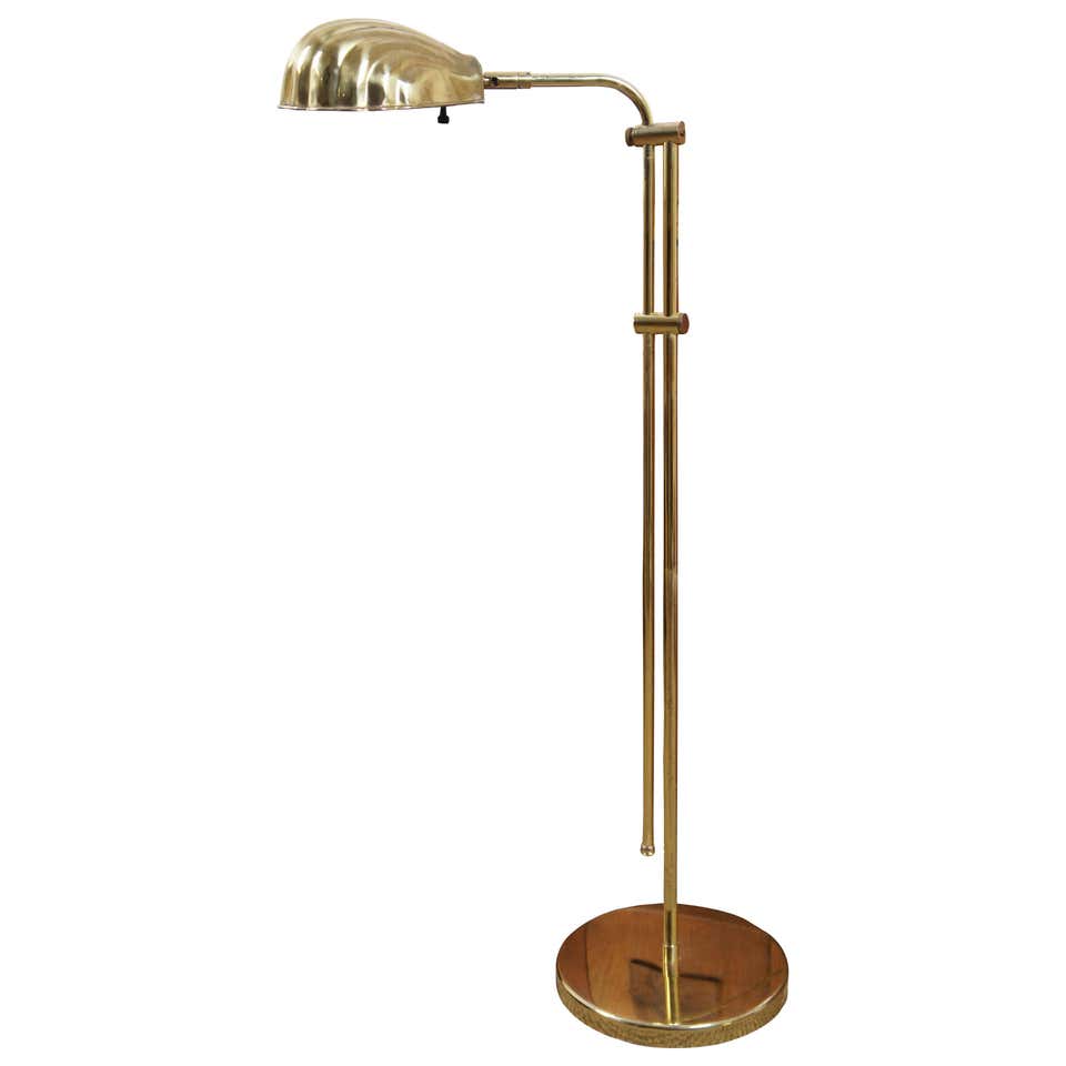 Vtg Brass Adjustable Reading Library Floor Lamp Scallop Clam Shell MCM ...