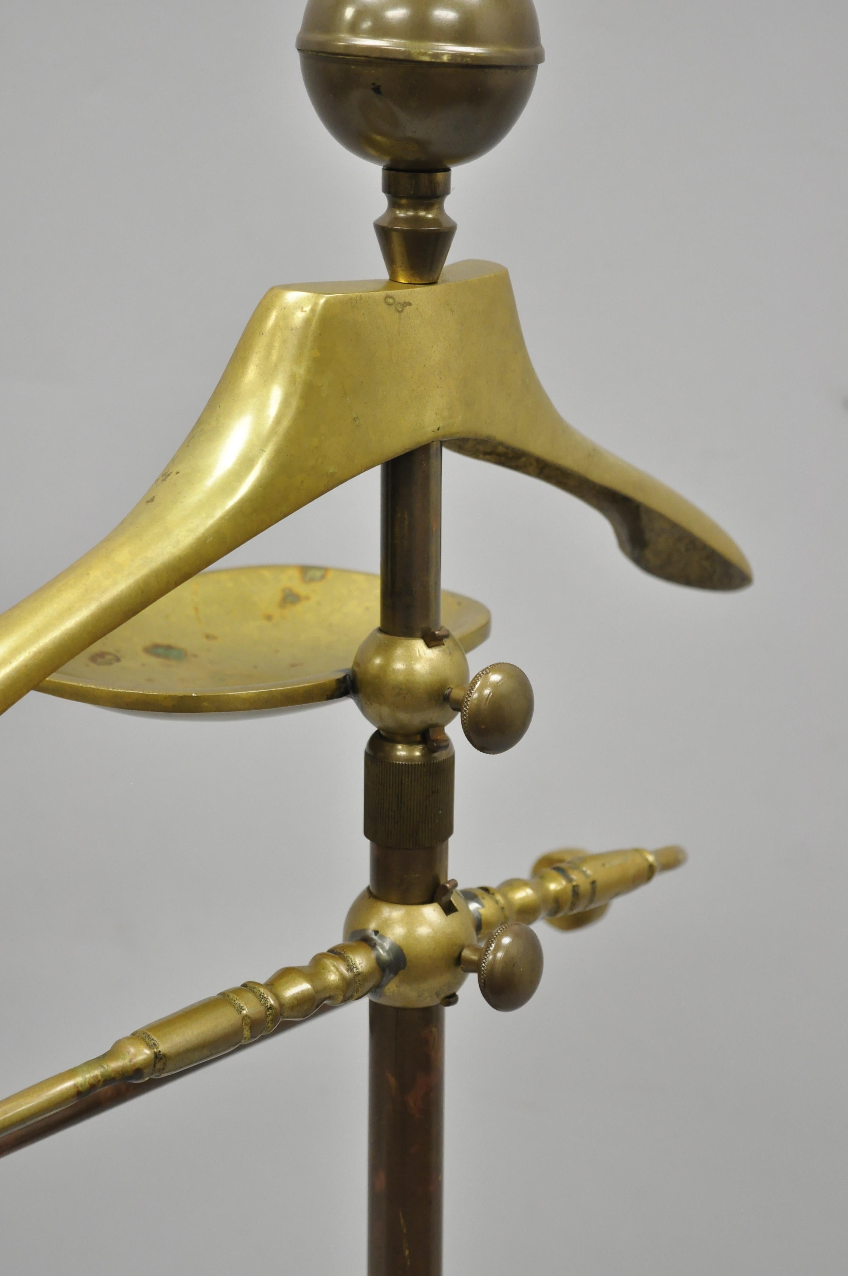 Vtg Brass Empire Cannonball Finial Adjustable Clothing Valet Suit Hanger Stand 5