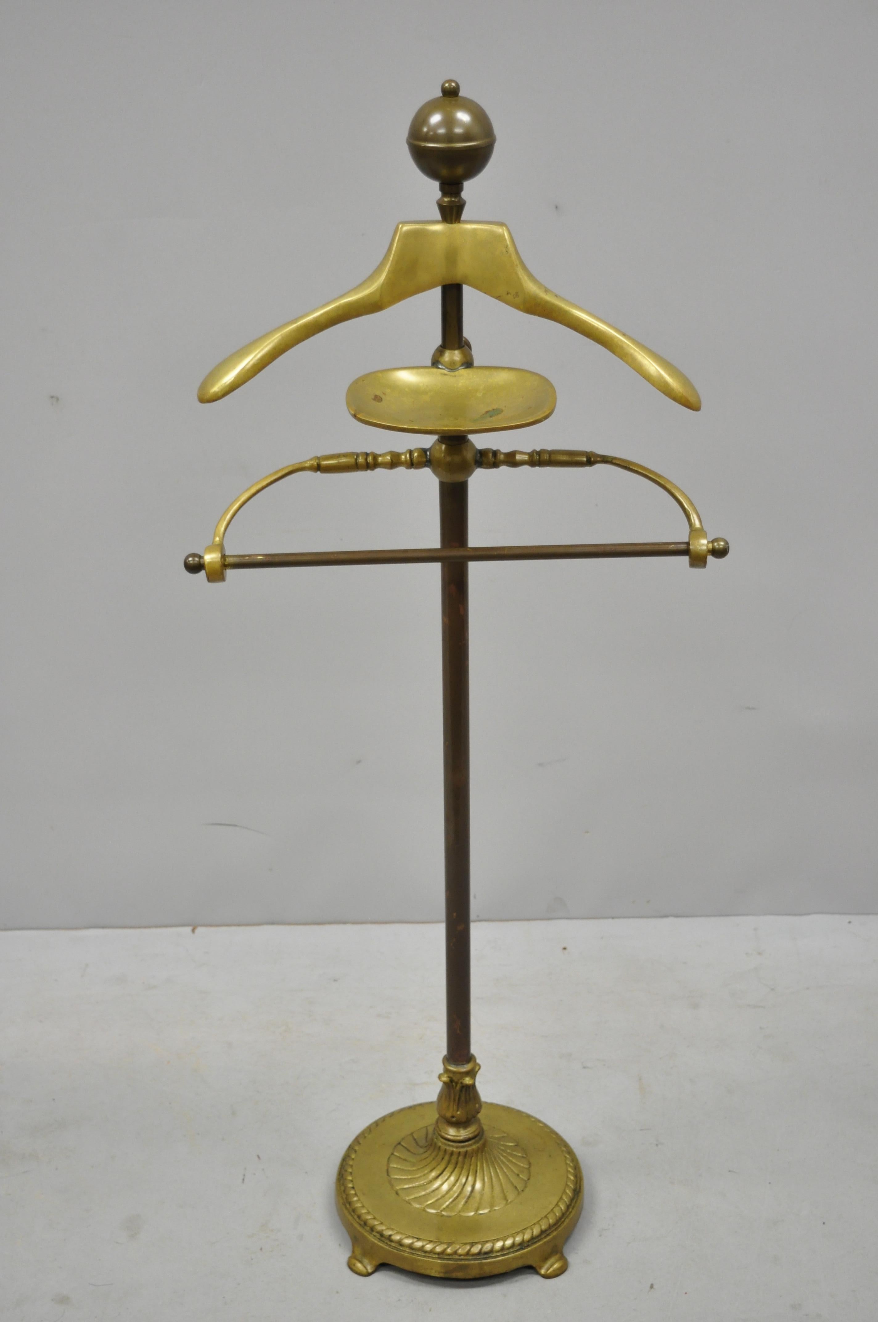 Vtg Brass Empire Cannonball Finial Adjustable Clothing Valet Suit Hanger Stand 1