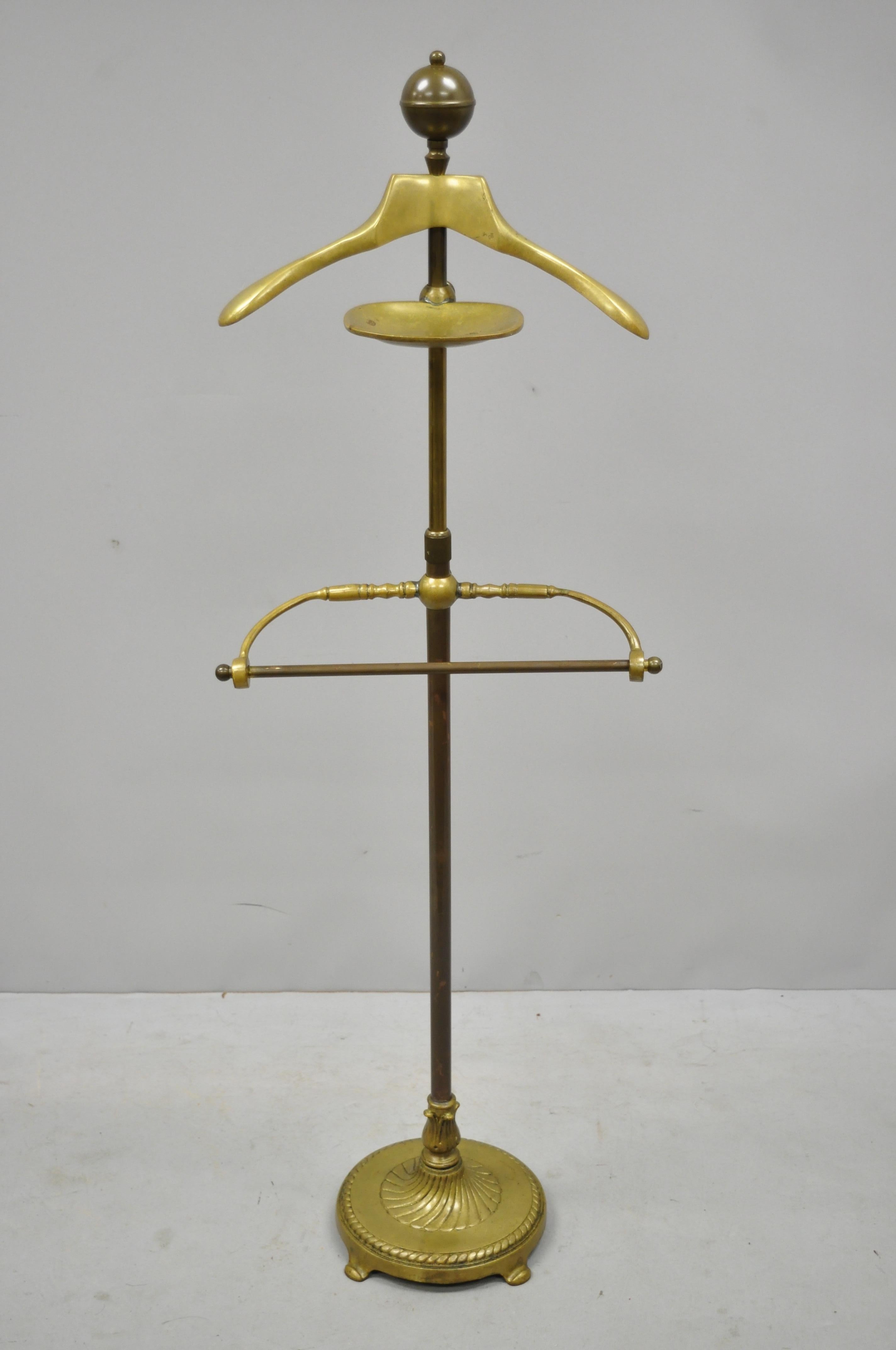 Vtg Brass Empire Cannonball Finial Adjustable Clothing Valet Suit Hanger Stand 2