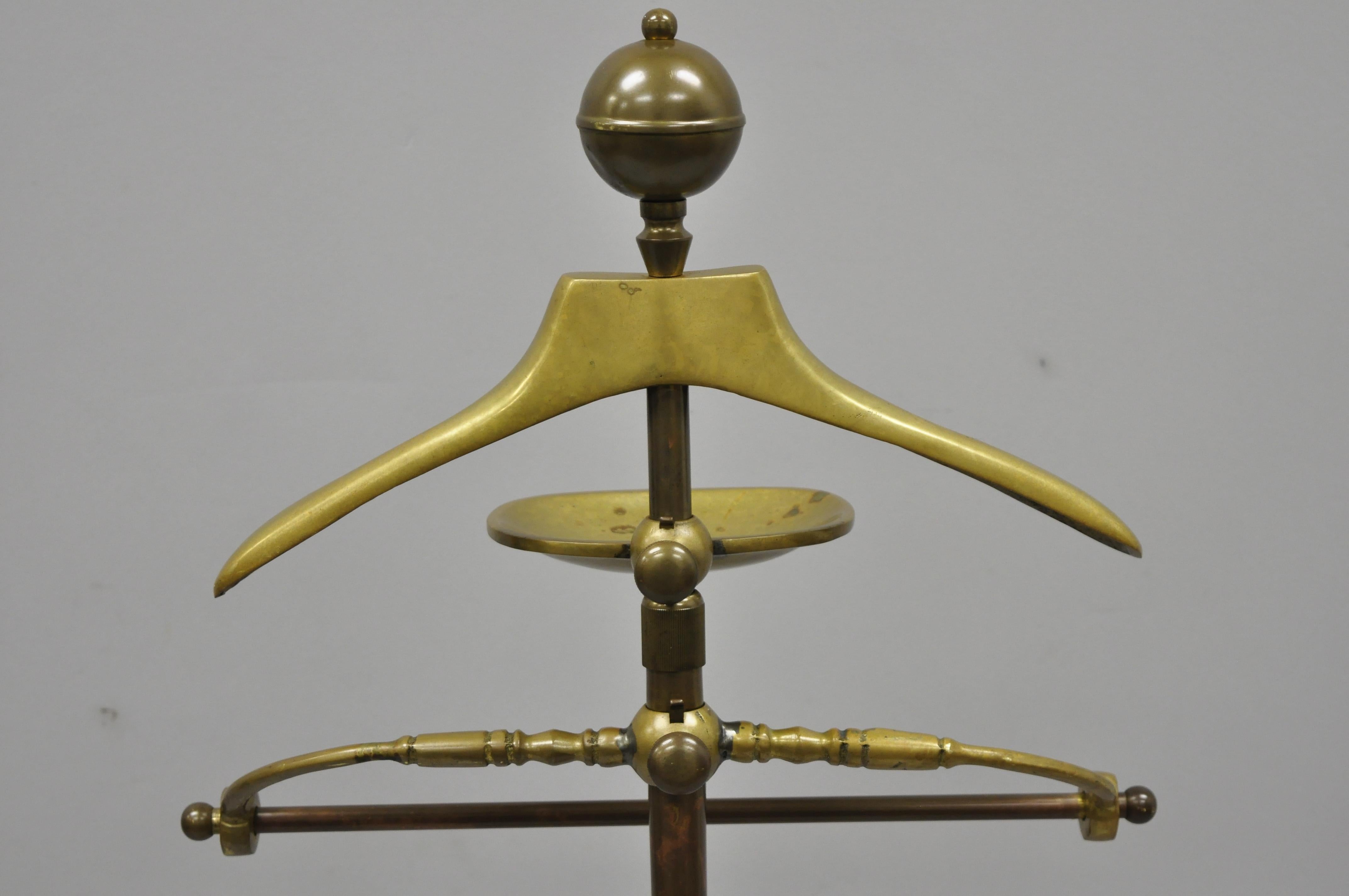 Vtg Brass Empire Cannonball Finial Adjustable Clothing Valet Suit Hanger Stand 4