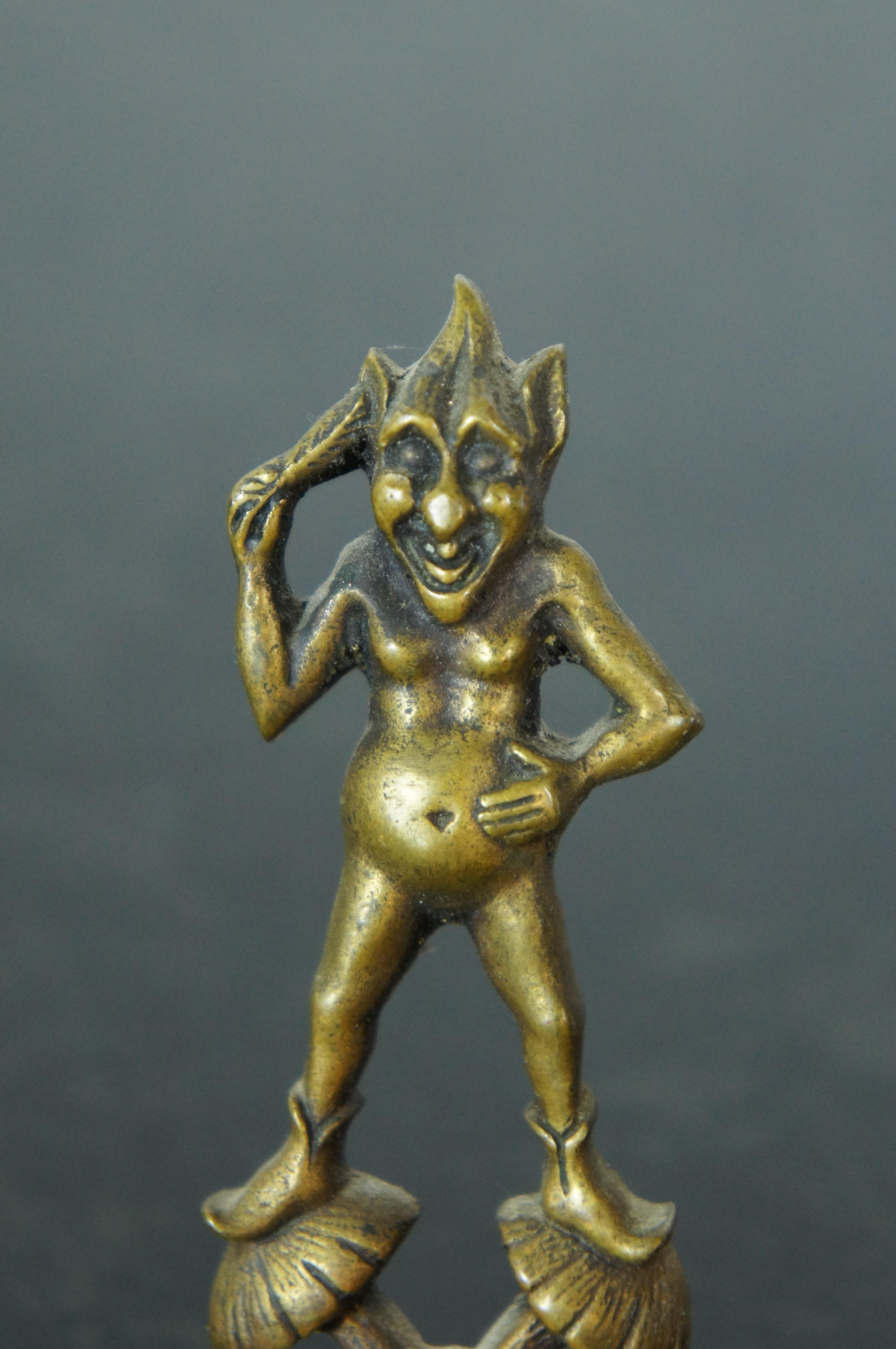 Vtg Brass Exmoor Pixie Fireplace Toasting Pitch Fork Pixy Elf Troll Fairy 1