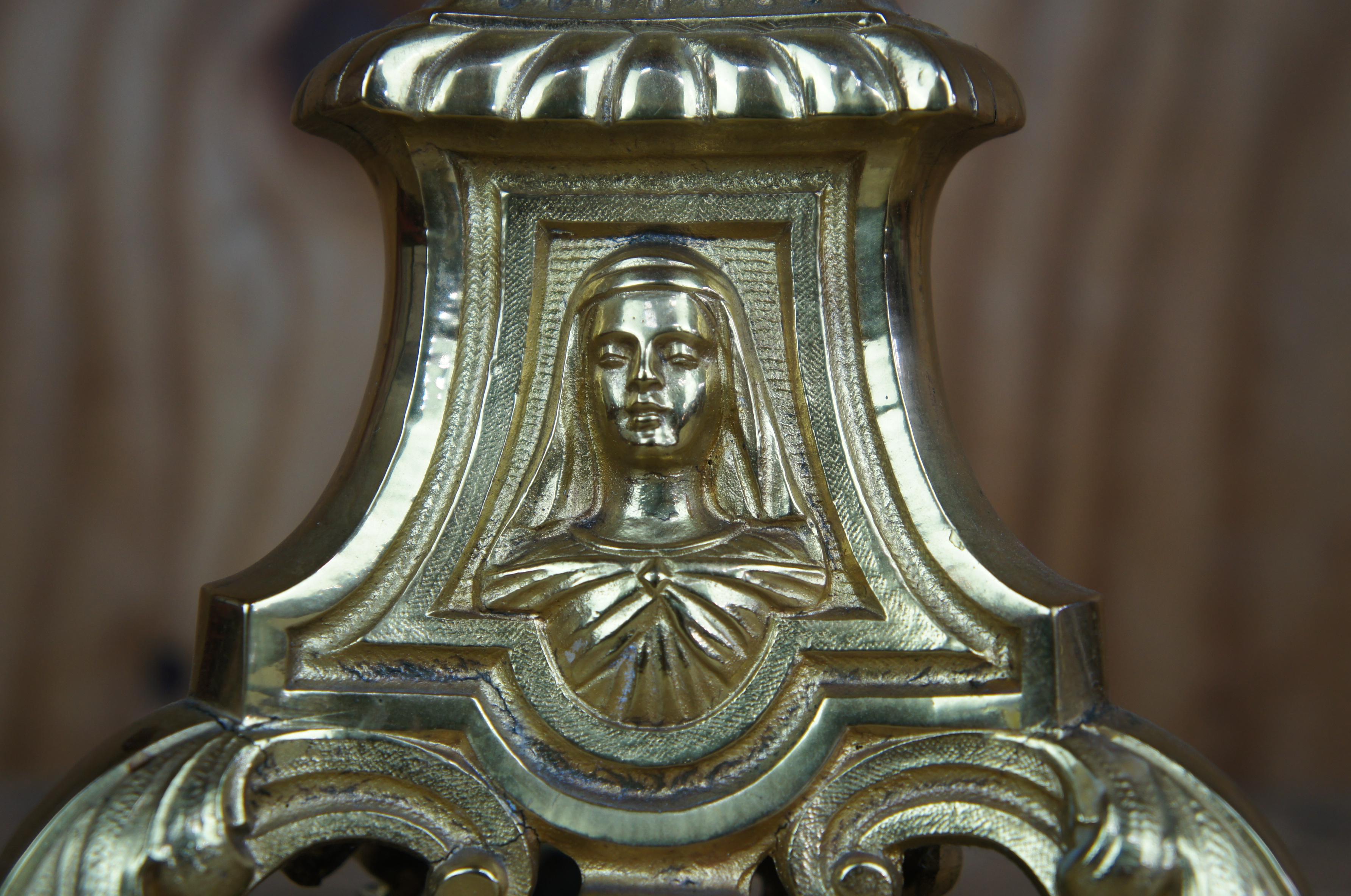 20th Century Vtg Brass Jesus Mary Joseph Ecclesiastical Alter Candlestick Candle Holders