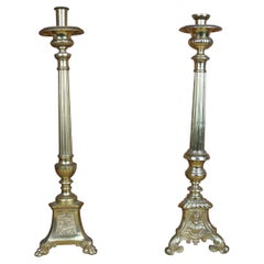 Vintage Vtg Brass Jesus Mary Joseph Ecclesiastical Alter Candlestick Candle Holders