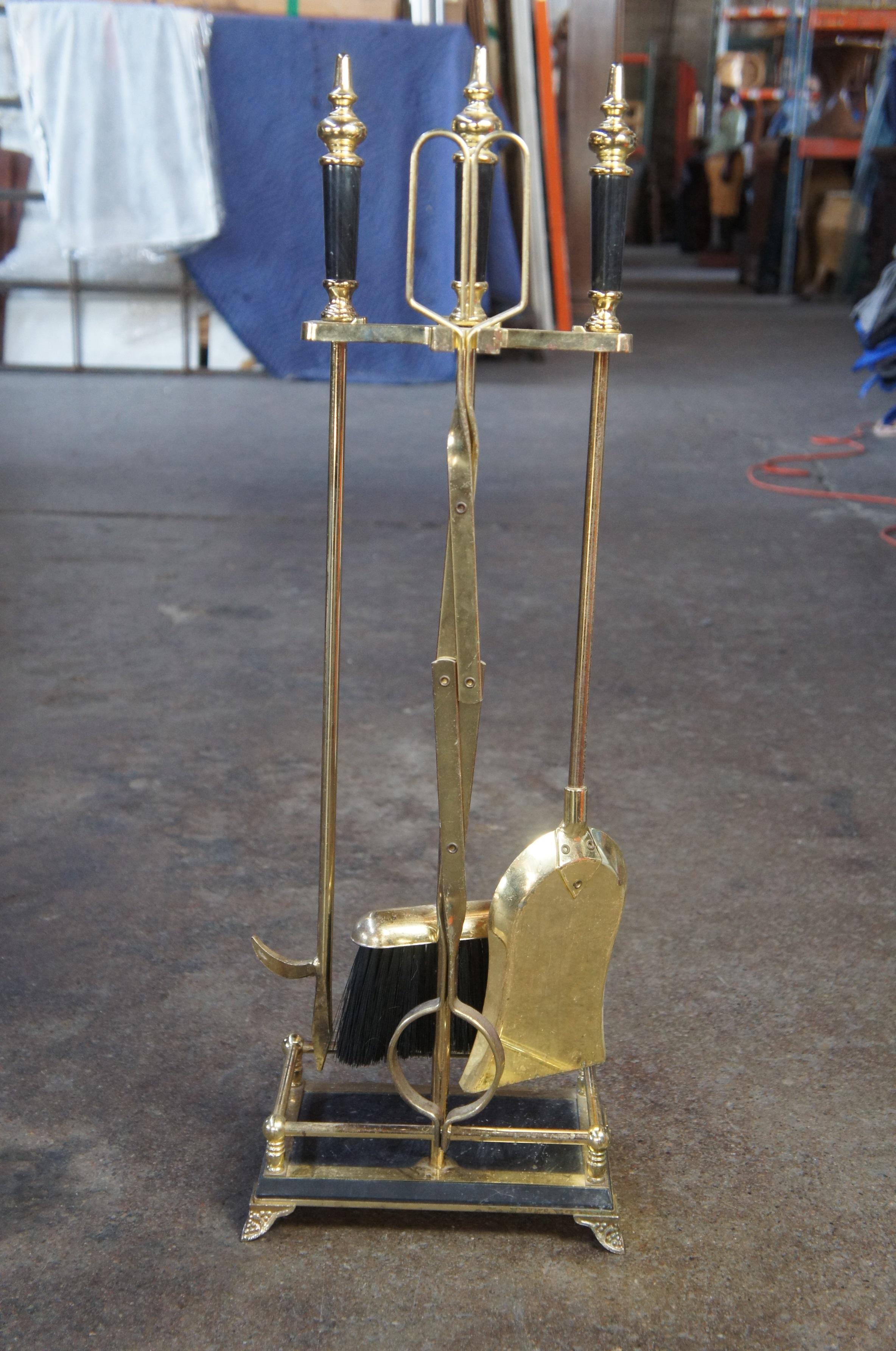 20ième siècle Vtg Brass Marble Fireplace Hearthware Tools Poker Shovel Brush Tongs Stand 32