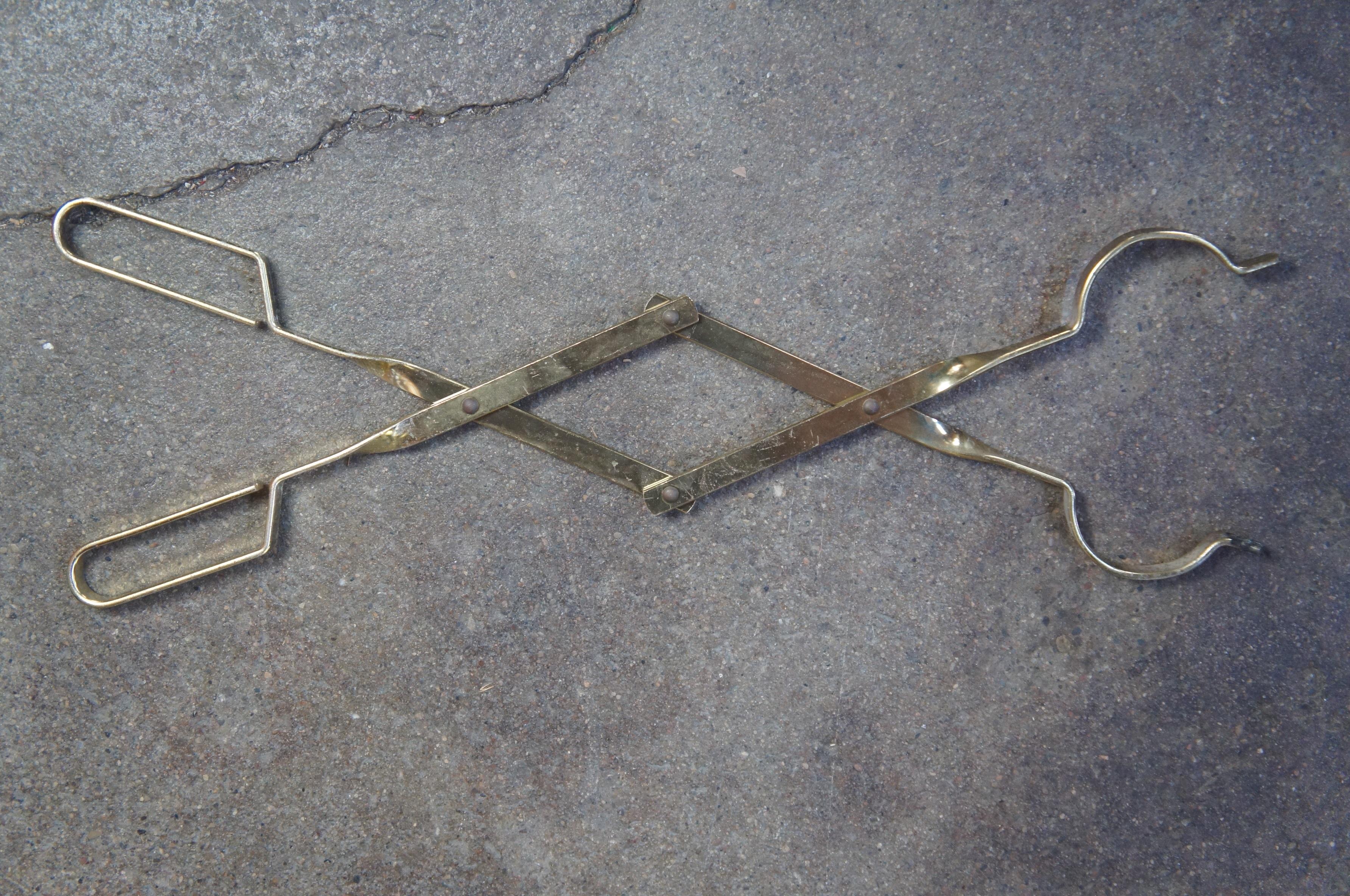 Vtg Brass Marble Fireplace Hearthware Tools Poker Shovel Brush Tongs Stand 32