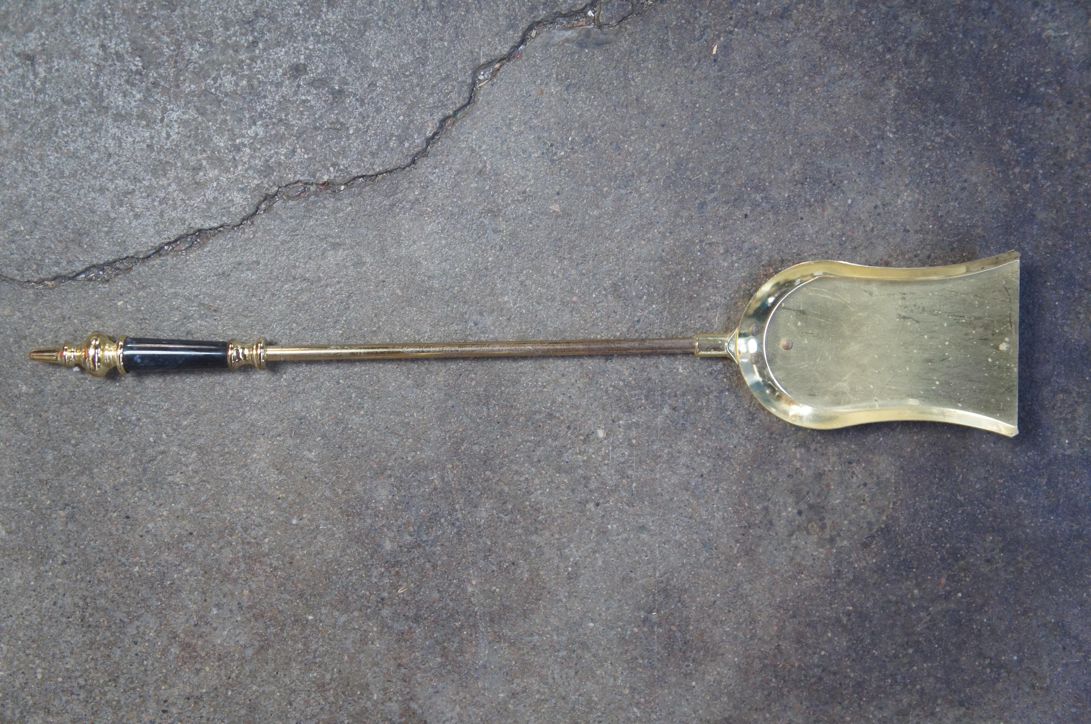 Vtg Brass Marble Fireplace Hearthware Tools Poker Shovel Brush Tongs Stand 32