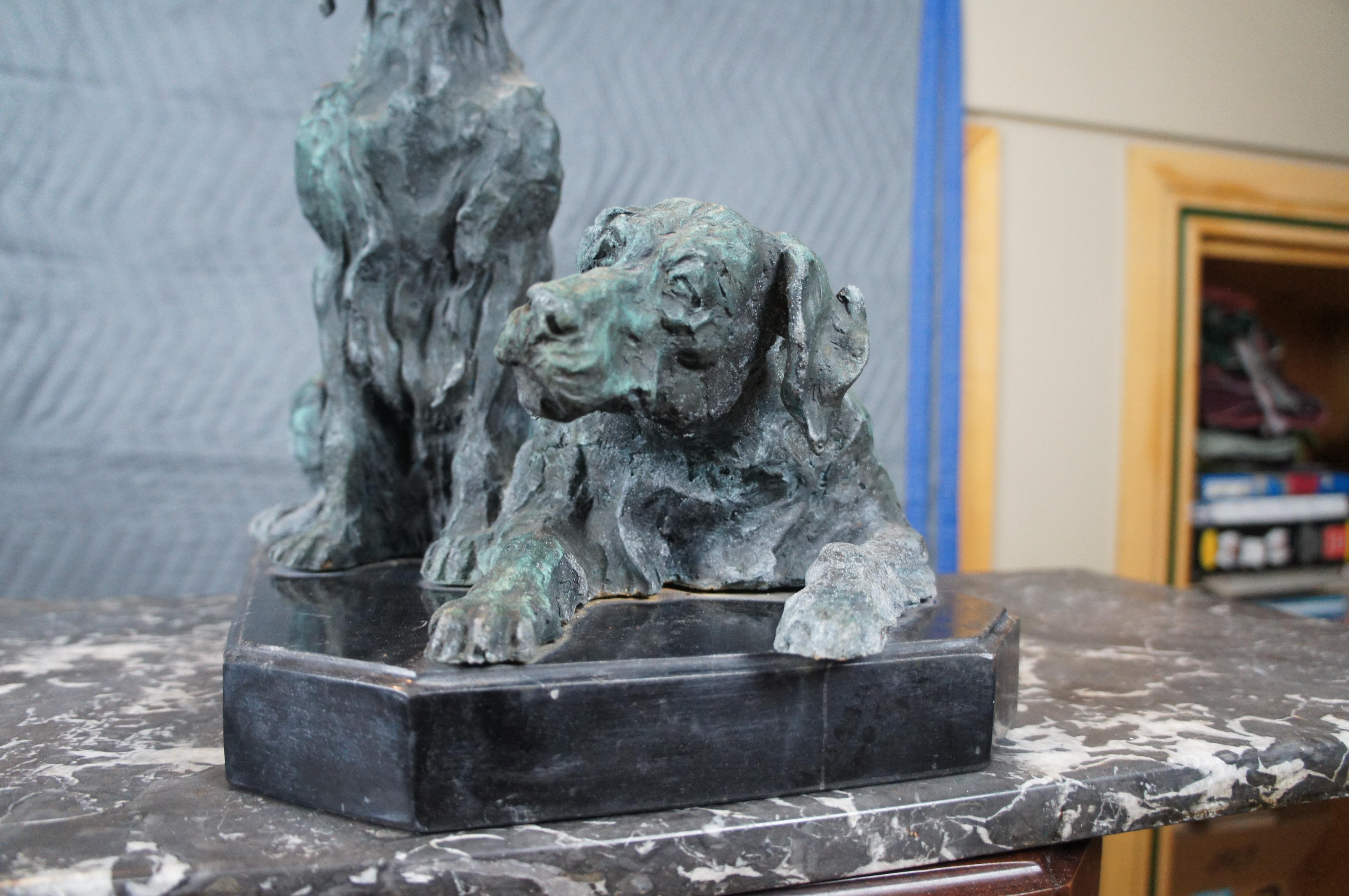 Vtg Escultura de Bronce de 2 Labradores Retrievers Después de Pierre Jules Mene Estatua 18 