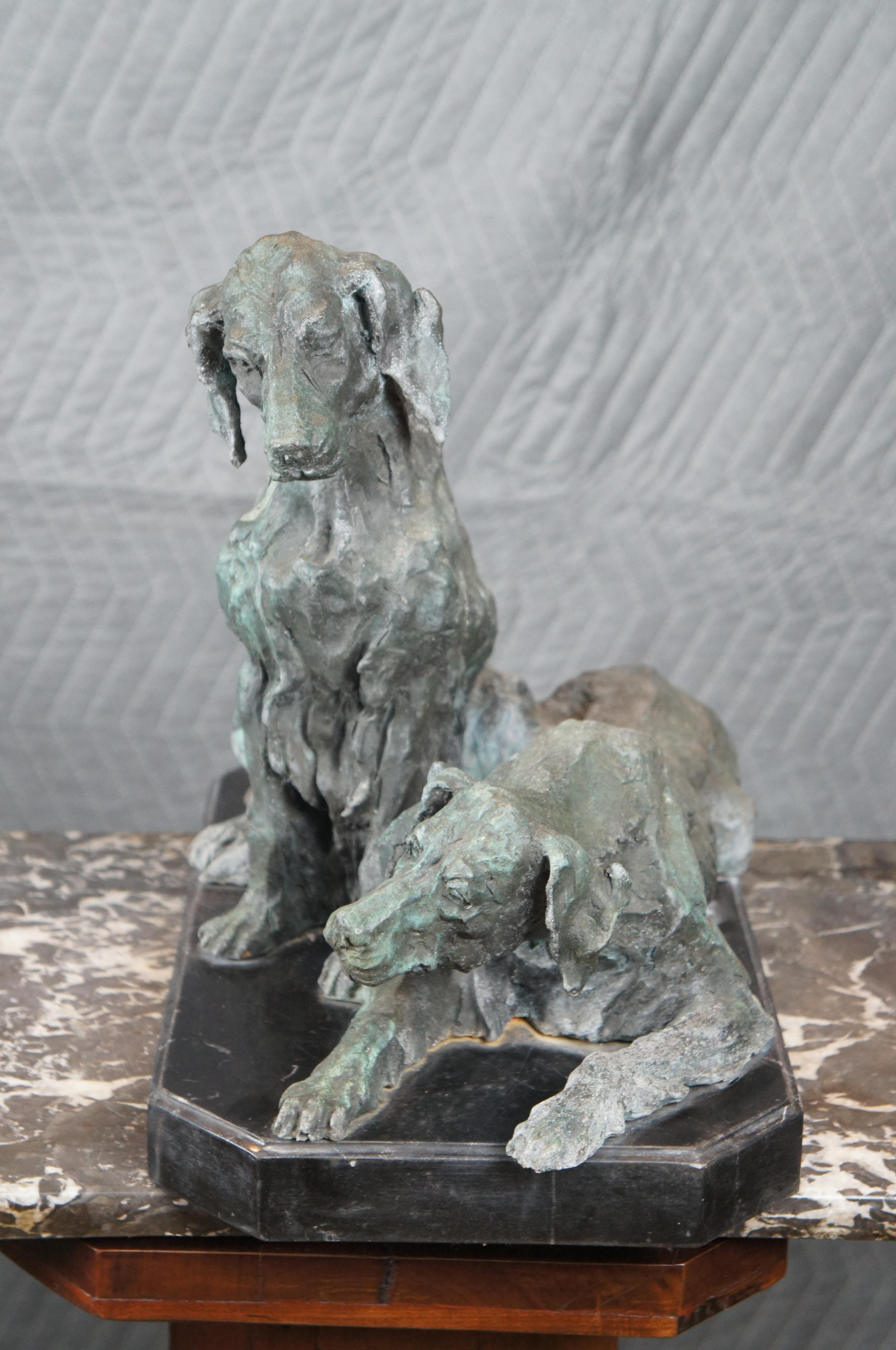 20th Century Vtg Bronze Sculpture of 2 Labrador Retrievers After Pierre Jules Mene Statue 18