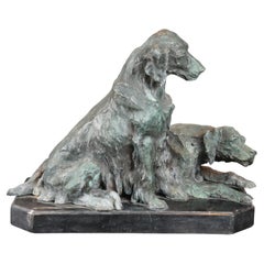 Vintage Vtg Bronze Sculpture of 2 Labrador Retrievers After Pierre Jules Mene Statue 18"