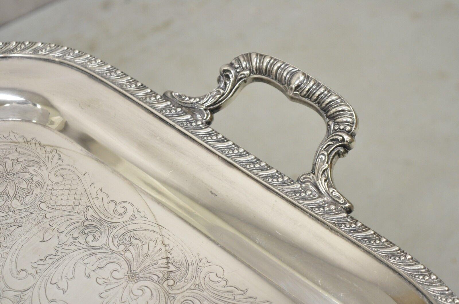 Vtg Burche Victorian Style Silver Plated Twin Handle Heavy Serving Platter Tray For Sale 3