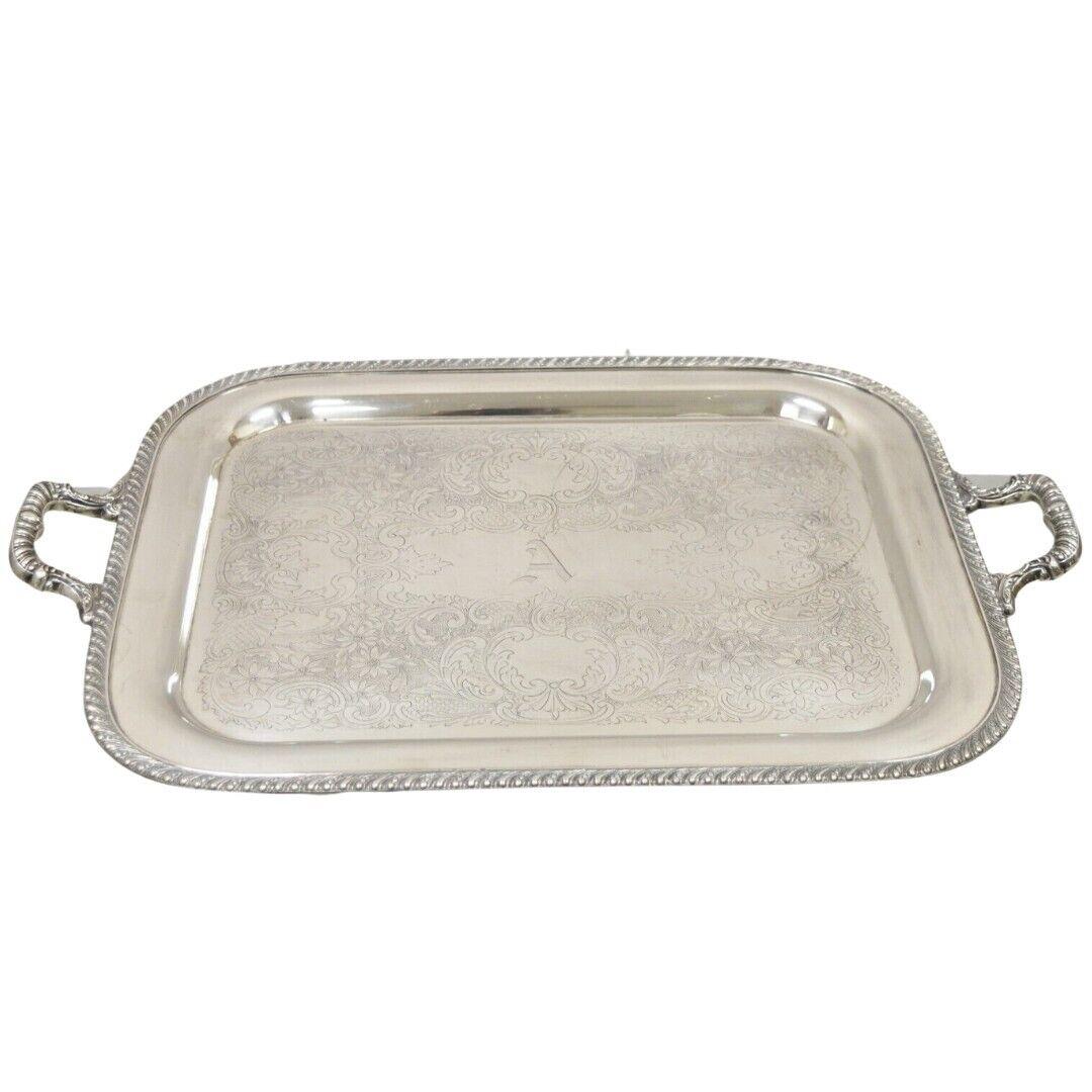 Vtg Burche Victorian Style Silver Plated Twin Handle Heavy Serving Platter Tray For Sale