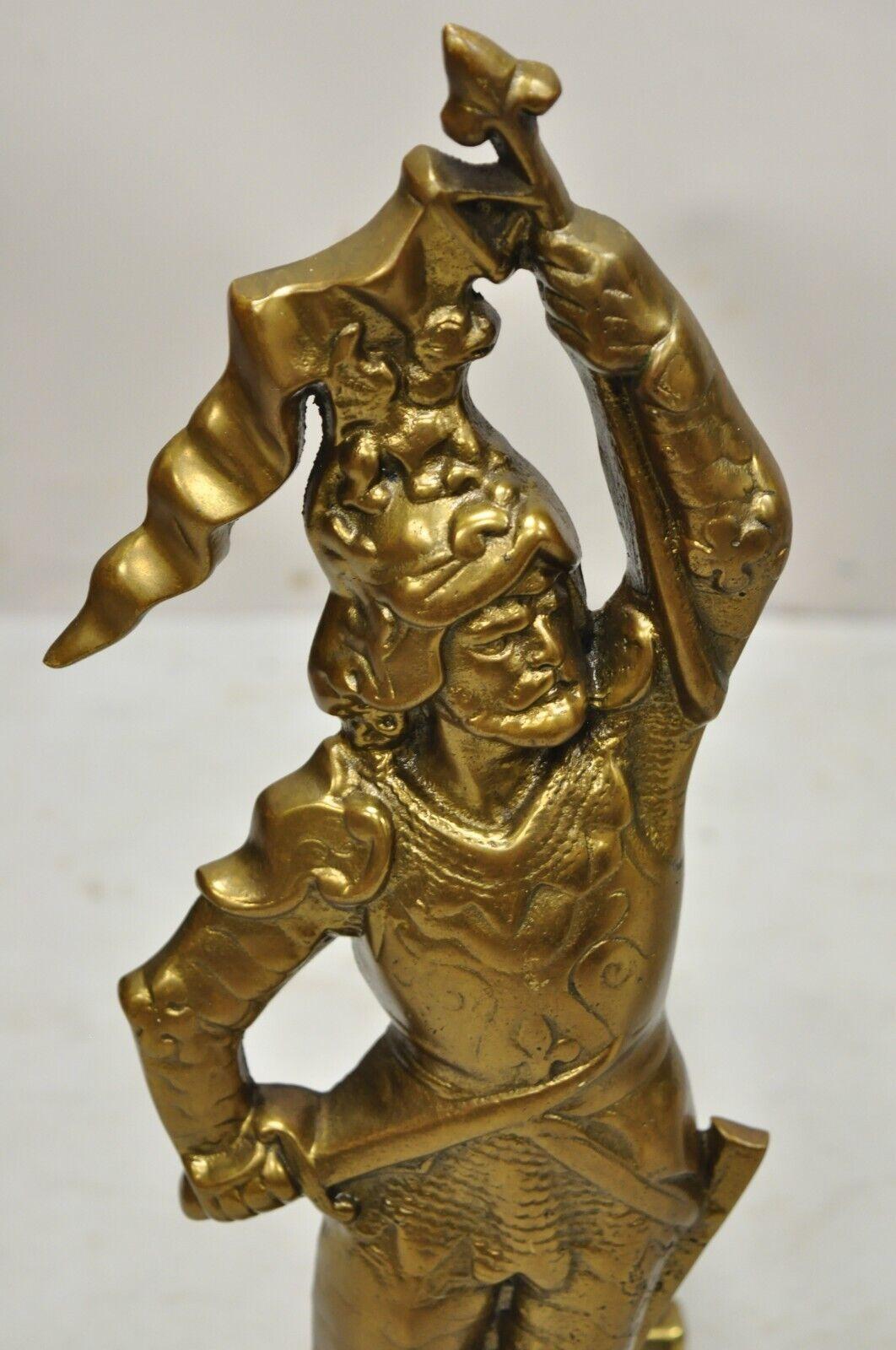Vtg Cast Brass Figural Renaissance Soldier Warrior Fireplace Andirons - a Pair In Good Condition For Sale In Philadelphia, PA