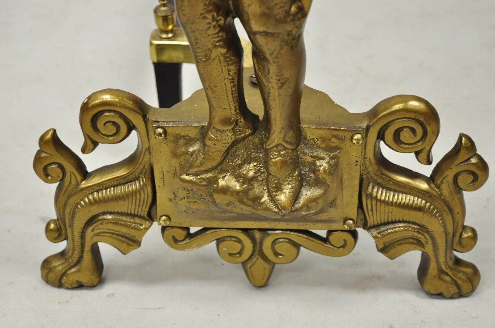 Vtg Cast Brass Figural Renaissance Soldier Warrior Fireplace Andirons - a Pair For Sale 2