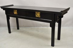 Vtg Century Chinoiserie Chinese Black Lacquered Ebonized Low Console Sofa Table