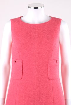 Vtg. CHANEL c.1980’s Salmon Pink Dual Pocket Boucle Wool Shift Dress