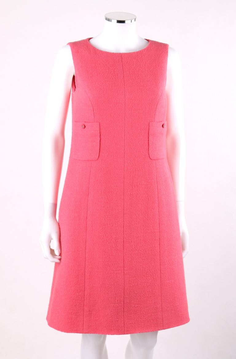 Vtg. CHANEL c.1980’s Salmon Pink Dual Pocket Boucle Wool Shift Dress at ...