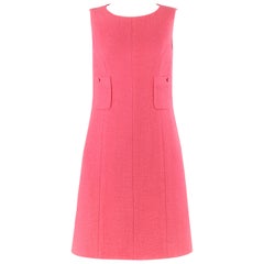 Vtg. CHANEL c.1980’s Salmon Pink Dual Pocket Boucle Wool Shift Dress 