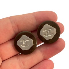 Vtg CHANEL CC logo Made in France silver resin clip on earrings