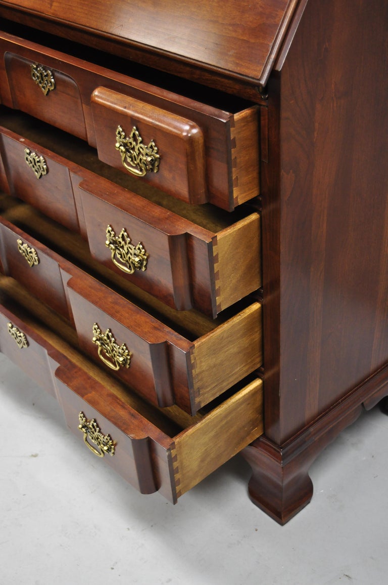 Vintage Cherry Chippendale Block Slant Front Secretary Desk By