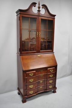 Vintage Cherry Chippendale Block Slant Front Secretary Desk by Jasper Cabinet Co