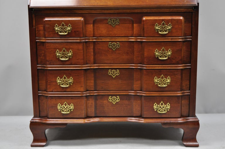 Vintage Cherry Chippendale Block Slant Front Secretary Desk By