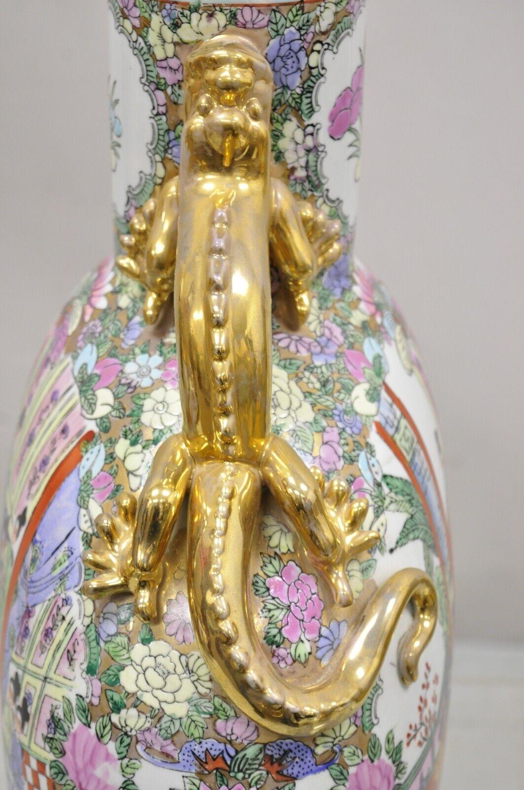 Vtg Chinese Famille Rose Porcelain Figural Orange Moon Flask Vase with Dragons In Good Condition For Sale In Philadelphia, PA