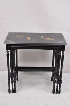 Vtg Chinoiserie Asian Inspired Black Nesting Side Tables by Paalman - Set of 3