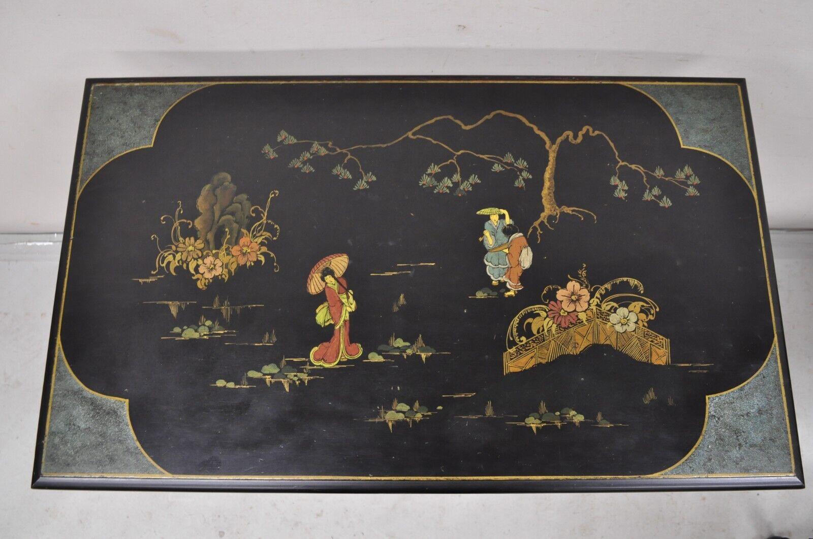 20th Century Vtg Chinoiserie Asian Inspired Black Nesting Side Tables by Paalman - Set of 3 For Sale