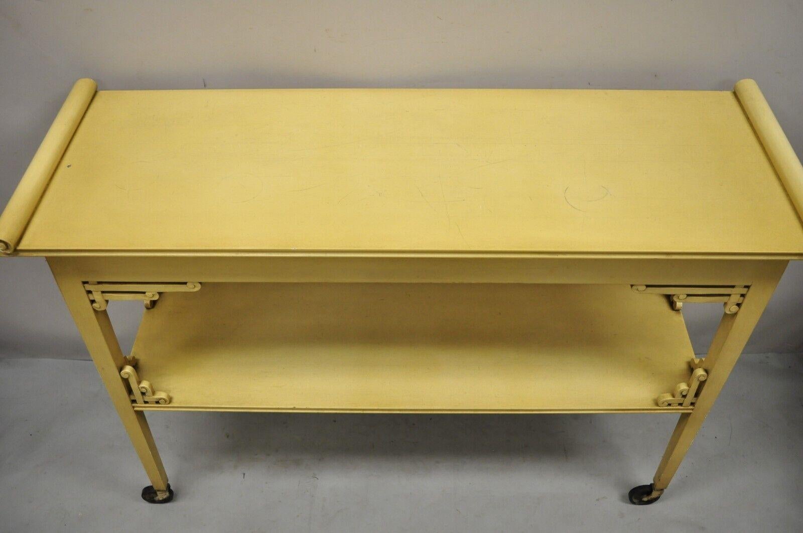 Vtg Chinoiserie Bone Lacquer Oriental James Mont Style Console Hall Table In Good Condition For Sale In Philadelphia, PA