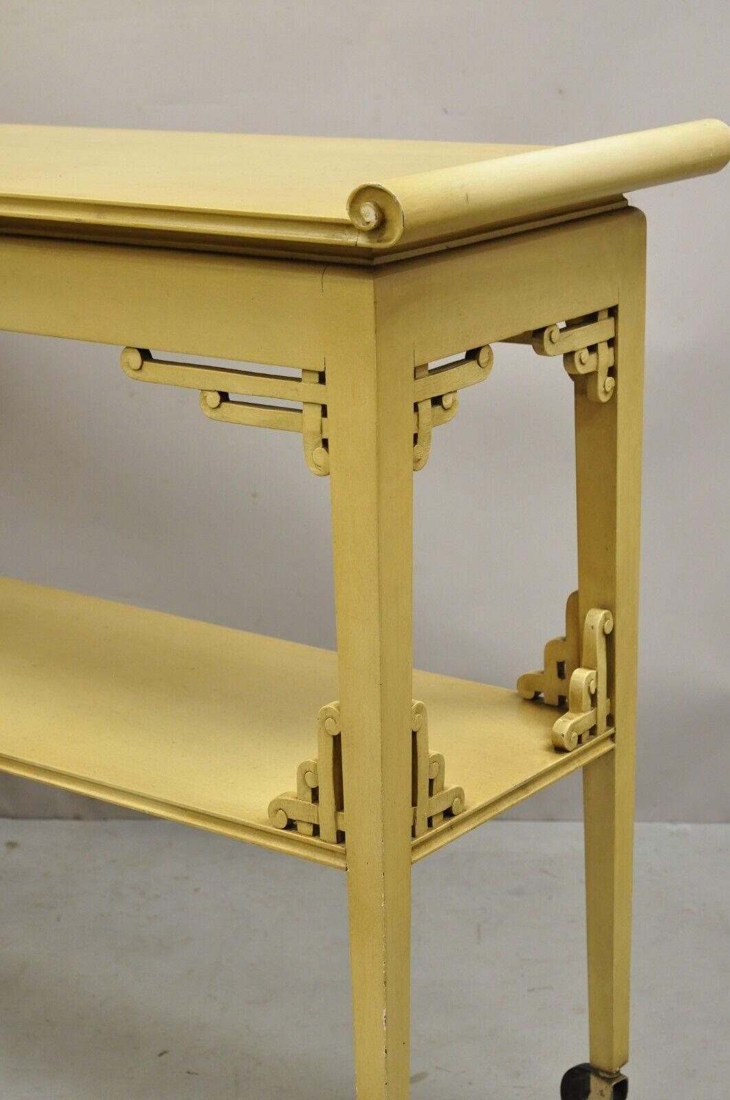 Vtg Chinoiserie Bone Lacquer Oriental James Mont Style Console Hall Table For Sale 1