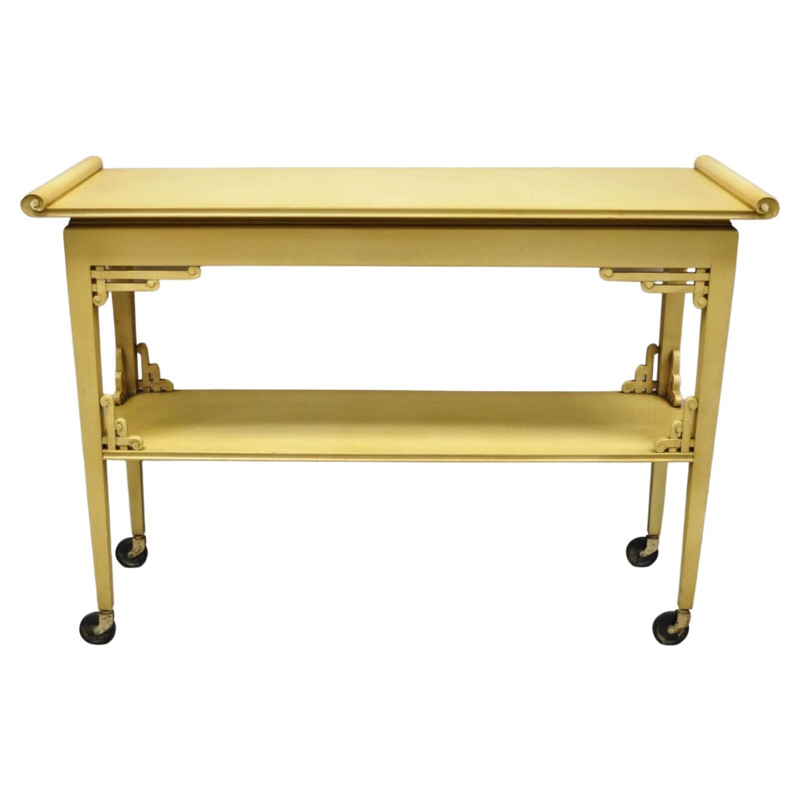 Vtg Chinoiserie Bone Lacquer Oriental James Mont Style Console Hall Table For Sale