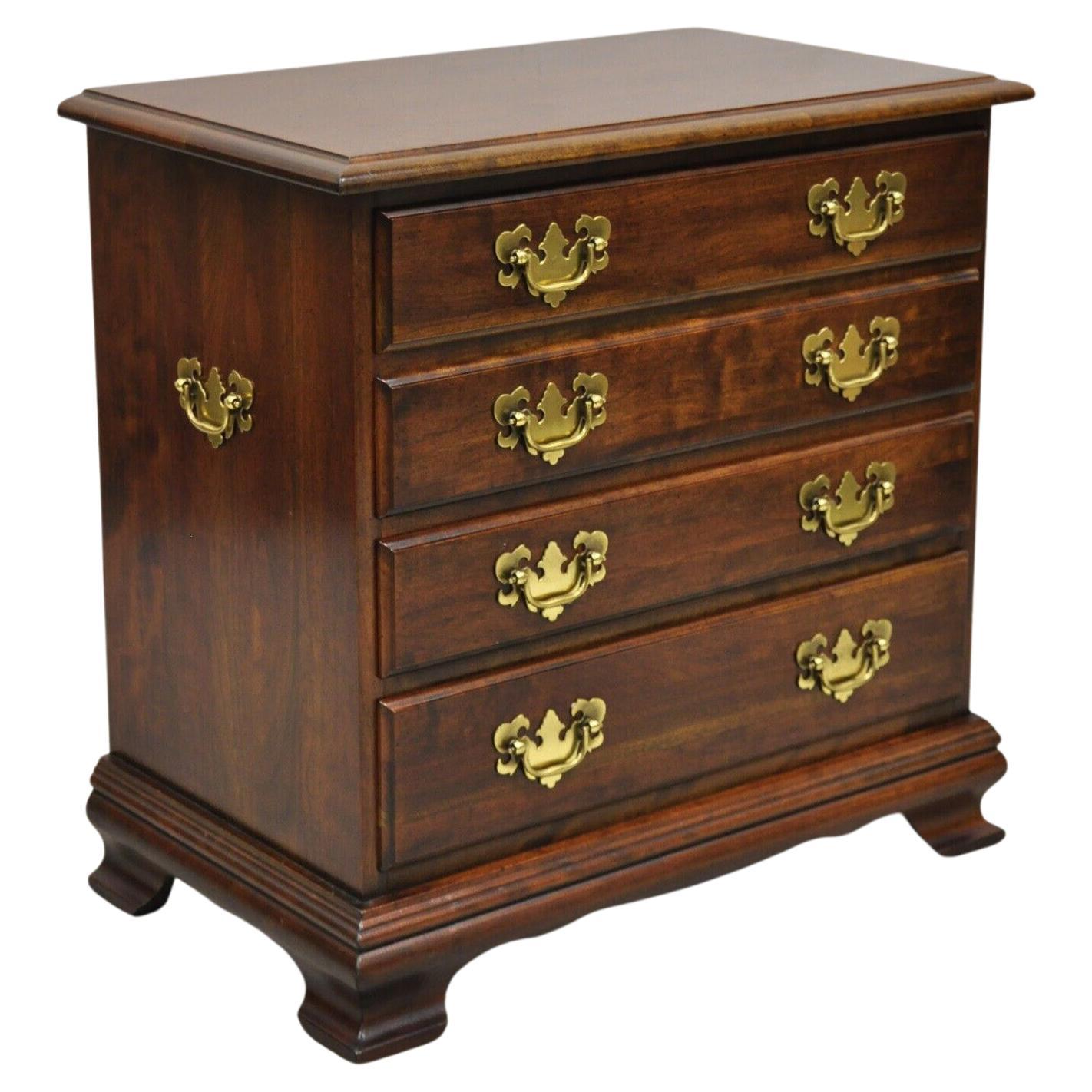 Vtg Chippendale Style Small 4 Drawer Bachelor Chest Cherry Nightstand Side Table For Sale