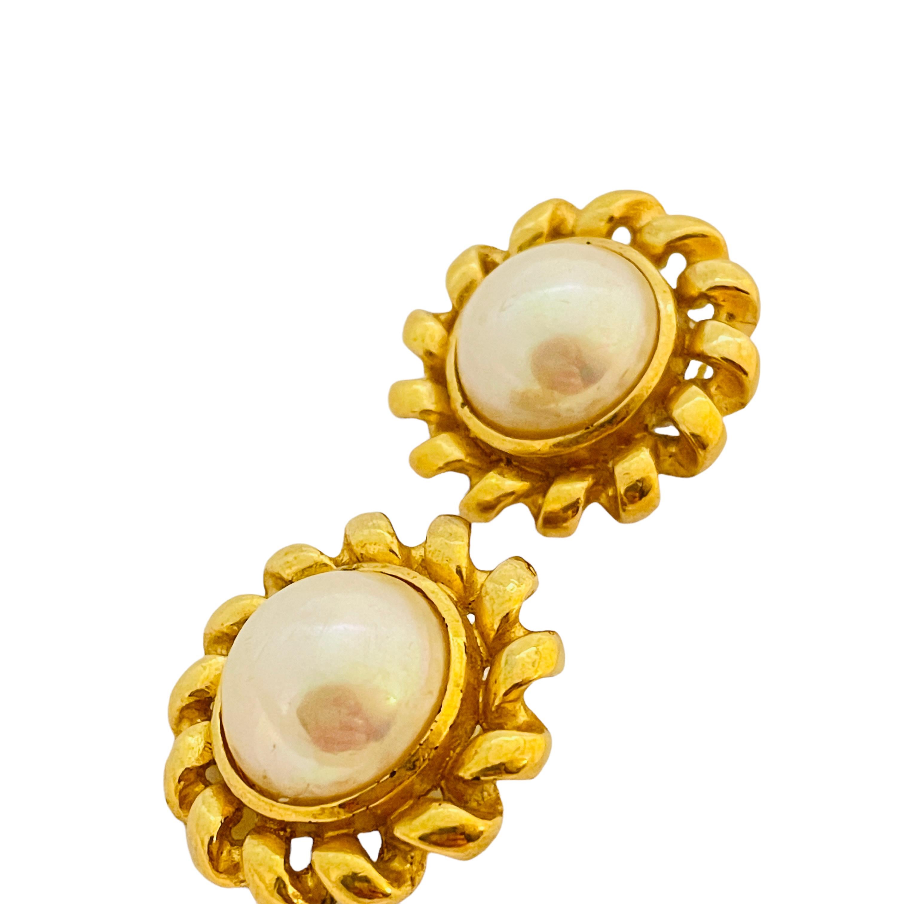 Vtg CHRISTIAN DIOR Boucles d'oreilles en or et perles, défilé Unisexe en vente