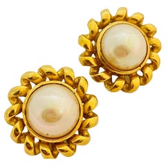 Vtg CHRISTIAN DIOR gold pearl earrings designer runway
